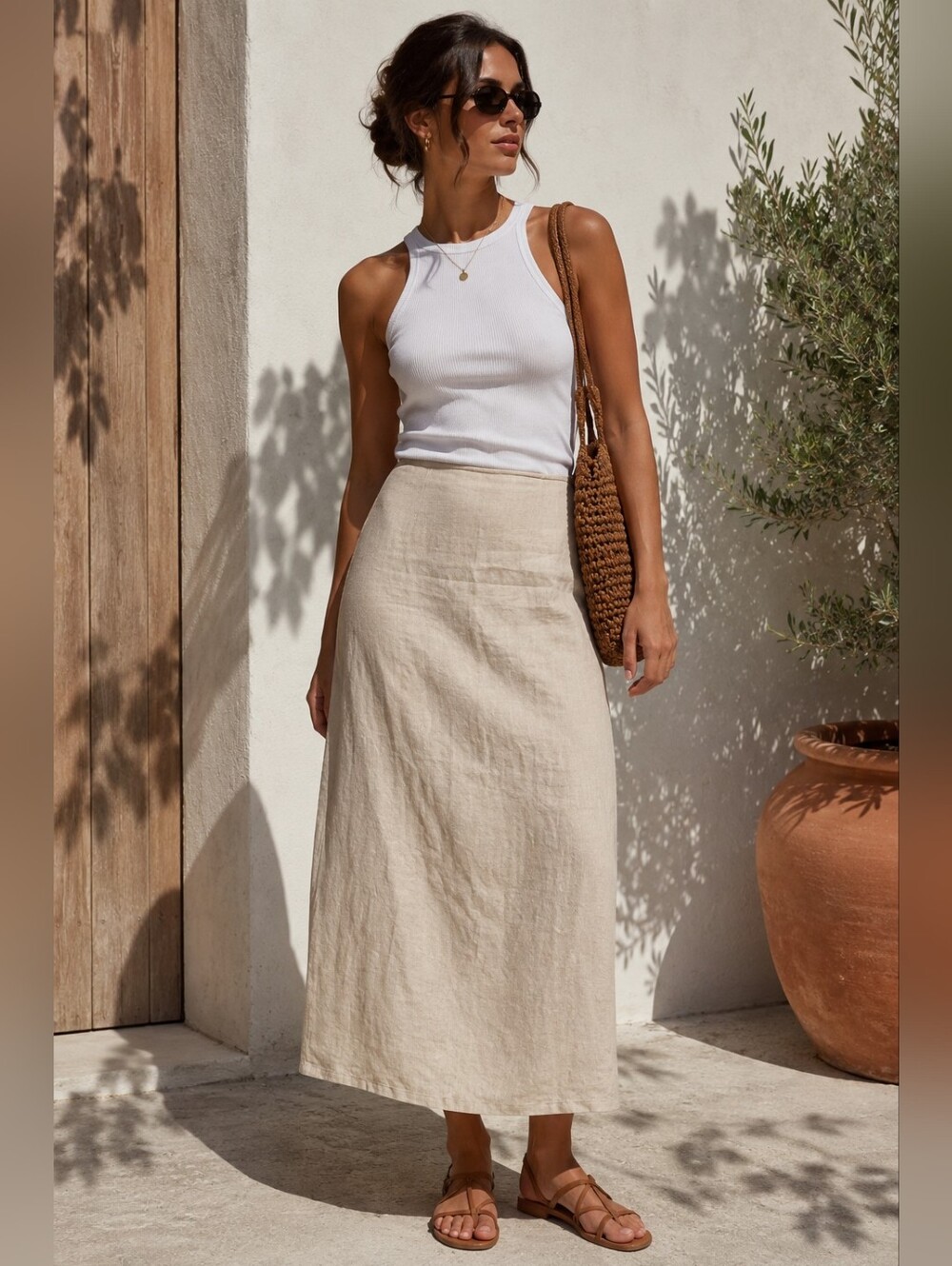 Divided/ Neutral Beige Linen Or Linen Blend Maxi Skirt/ Estimated fit: US S/M
